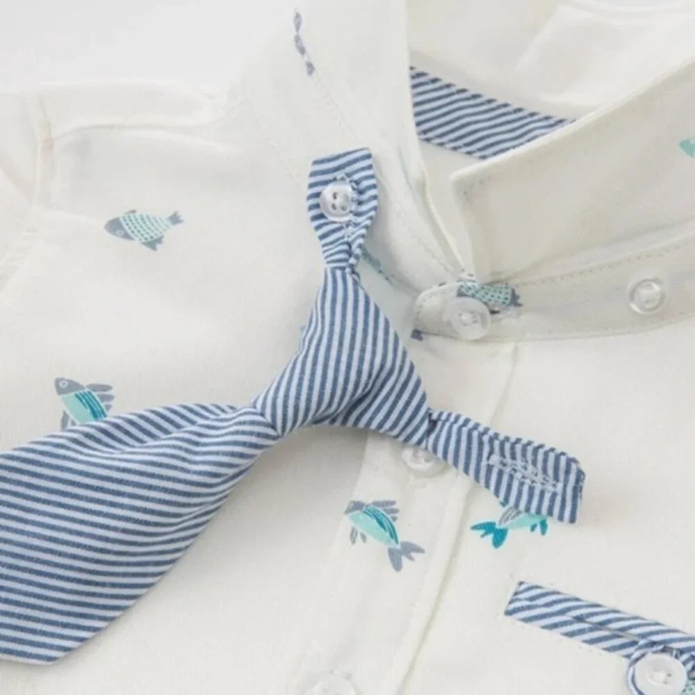 NWT Dave Bella baby boy print cotton button down shirt and tie toddler Sz 3